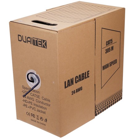 Cable UTP CAT5E 305m 24AWG 0.51CU*4Pairs+0.90PE+Rip Cord+5.1PVC