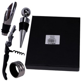 set de 4 accesorios de vino, vertedor, tapon, abridor y aro antigoteo