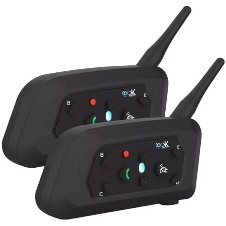 Combo 2 Intercomunicadores Bluetooth para Casco de Moto Ejeas V6 Pro 800 Mts 850maH