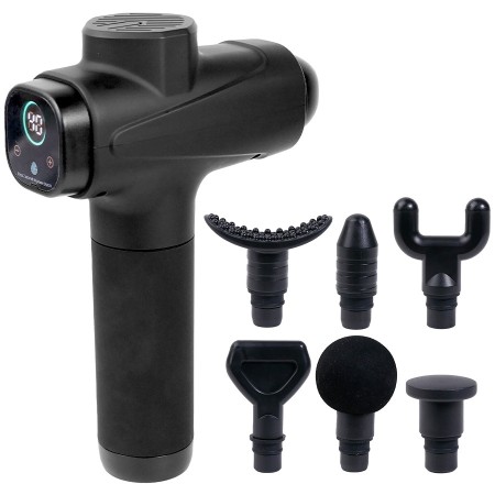 Pistola masajeadora 6 cabezales para rehabilitación con pantalla táctil 5V