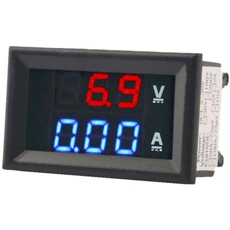 Amperimetro de panel con display de 3 dígitos de 7 segmentos.