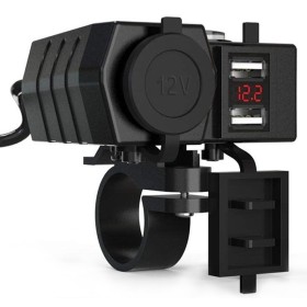 Cargador USB Para moto 2 USB + Slot encendedor 12V + brujula