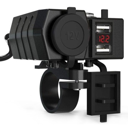 Cargador USB Para moto 2 USB + Slot encendedor 12V + brujula