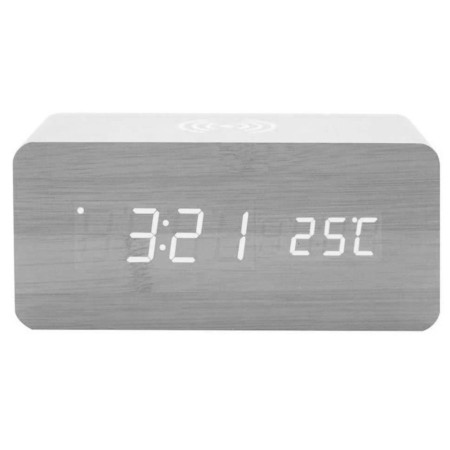 Reloj led de madera con cargador inalambrico