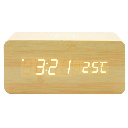 Reloj led de madera con cargador inalambrico