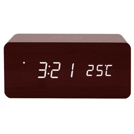 Reloj led de madera con cargador inalambrico