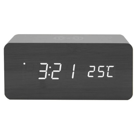 Reloj led de madera con cargador inalambrico