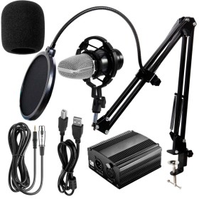 Kit de estudio Microfono BM800 con brazo + fuente phantom para radio / youtube